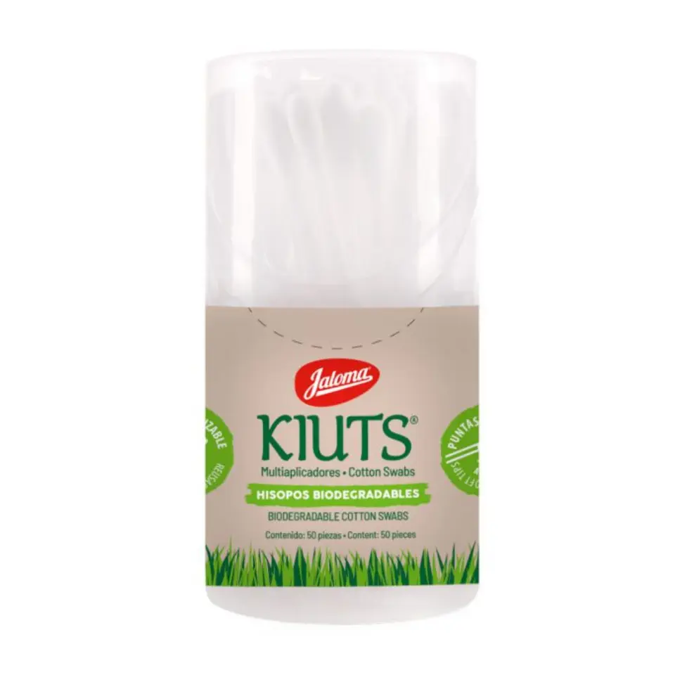 APLICADOR DE ALGODON KIUTS C/50 PZAS E HISOPOS BIODEGRADABLES TARRO