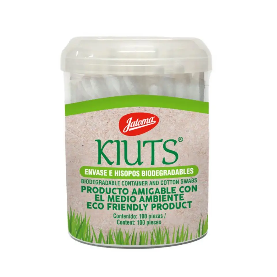 APLICADOR DE ALGODON KIUTS C/100 PZAS E HISOPOS BIODEGRADABLES TARRO