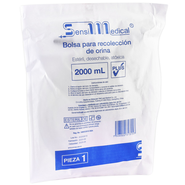 BOLSA RECOLECTORA DE ORINA PLUS 2 LT 5.2 MM DIA- SENSIMEDICAL